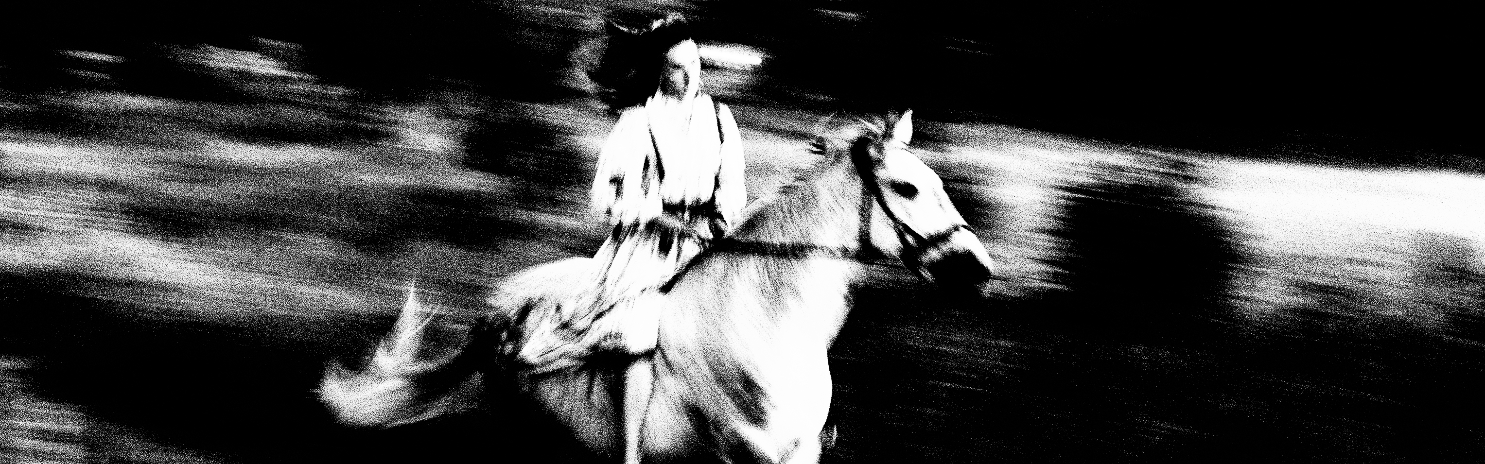 Blurry image of a woman riding a horse
