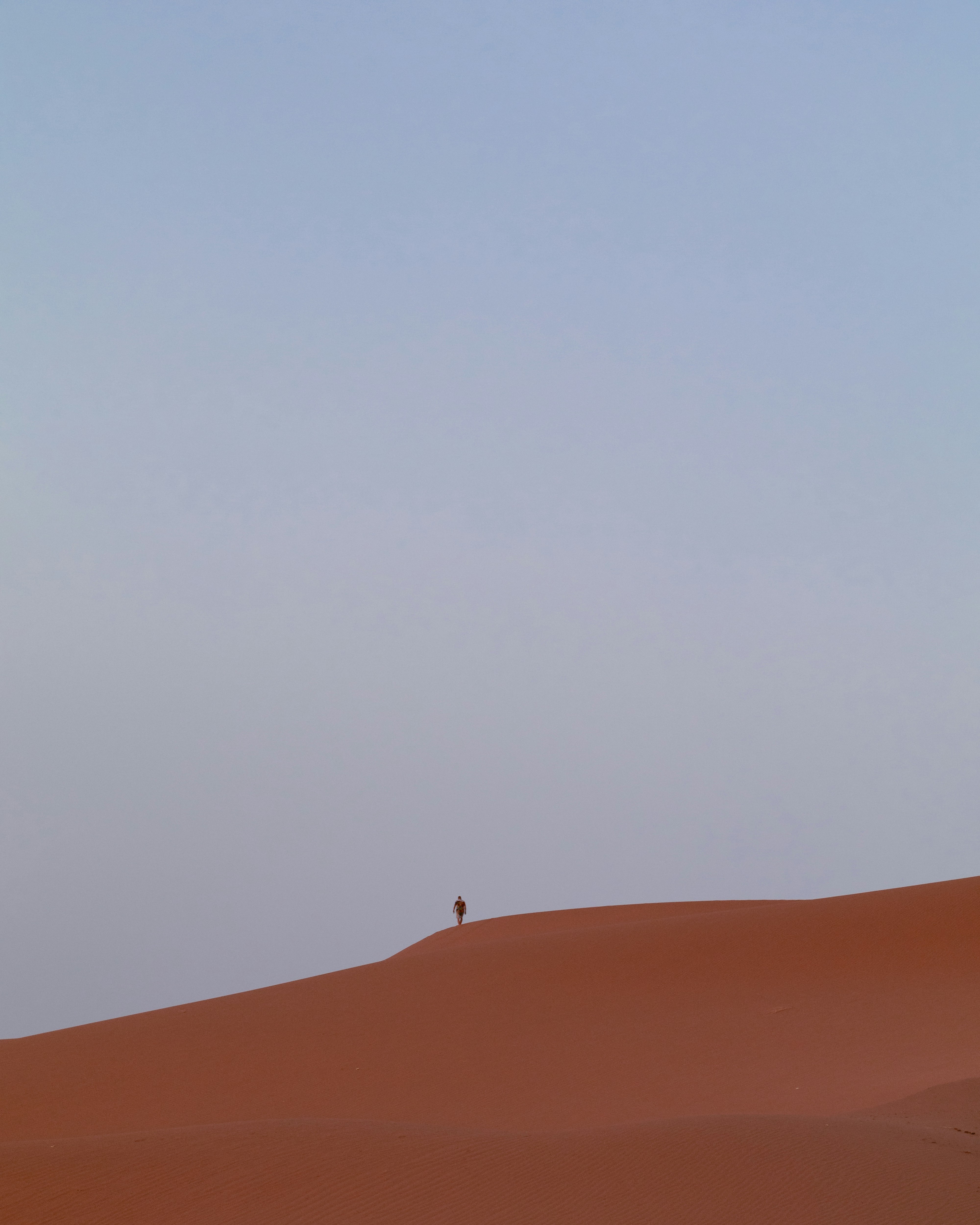 Man walking on top of a dune